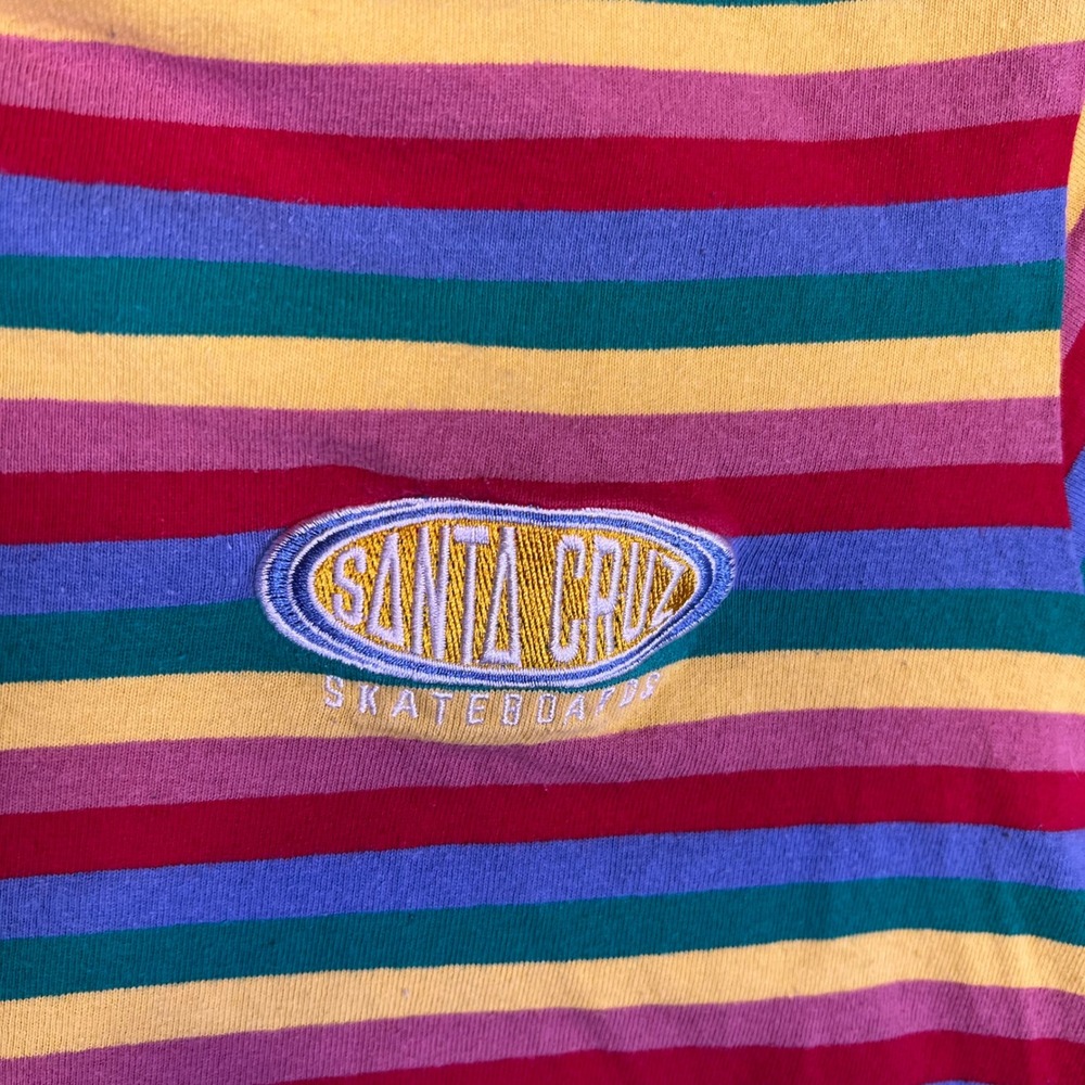 Santa Cruz Striped Shirt Mens Medium Multi-Color Skate Casual Rainbow Logo - Picture 8 of 16